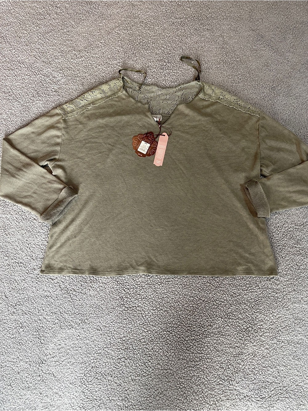 Knox Rose Olive Lace-Trim Pullover Sweatshirt